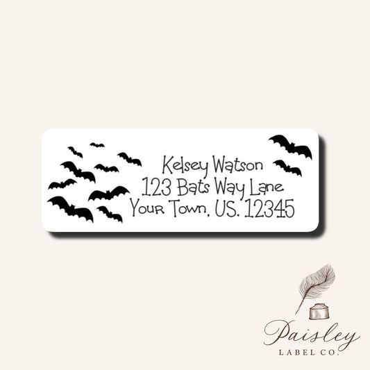 Personalized Halloween Gone Batty Bat Goth Return Address Mailing Labels Stickers Sheet of 30