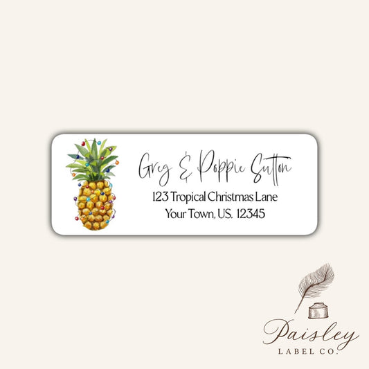Tropical Christmas Pineapple Christmas Lights  Custom Personalized Return Address Labels Mailing Stickers Set of 30