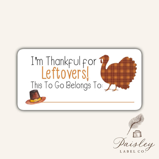 Thankful For The Leftovers Food Fall Autumn Stickers Turkey Pilgrim Hat Thanksgiving Labels Sheet of 10