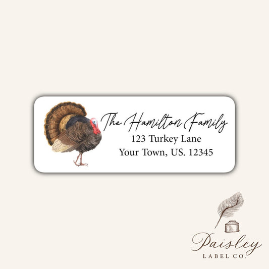 Thanksgiving Elegant Turkey Fall Autumn Return Address Labels Mailing Stickers Set of 30