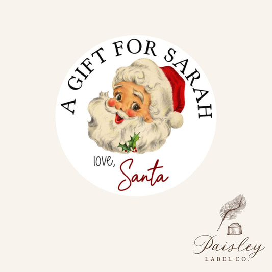 Personalized Christmas Vintage Round To From Santa Gift Tag Stickers Party Favor Holiday Treat Bag Gift Tag Label Stickers 2 sizes