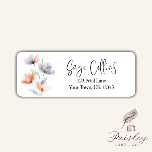 Windswept Pastel Wildflowers Watercolor Floral Flowers Bouquet Return Address Labels Mailing Stickers Set of 30