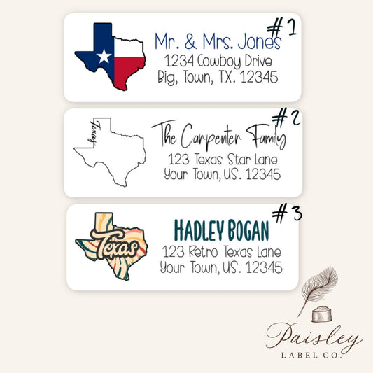 Texas Lone Star State Retro Flower Zebra Stripes Flag Cowboy Personalized Return Address Labels Set of 30