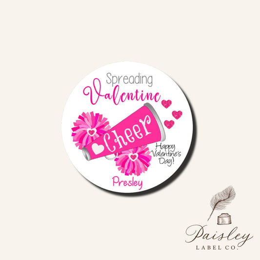 Spreading Valentine CHEER Cheerleader Pom Poms Megaphone Pink School Class Teacher Kids Class Party Favors Label Stickers Multiple Sizes
