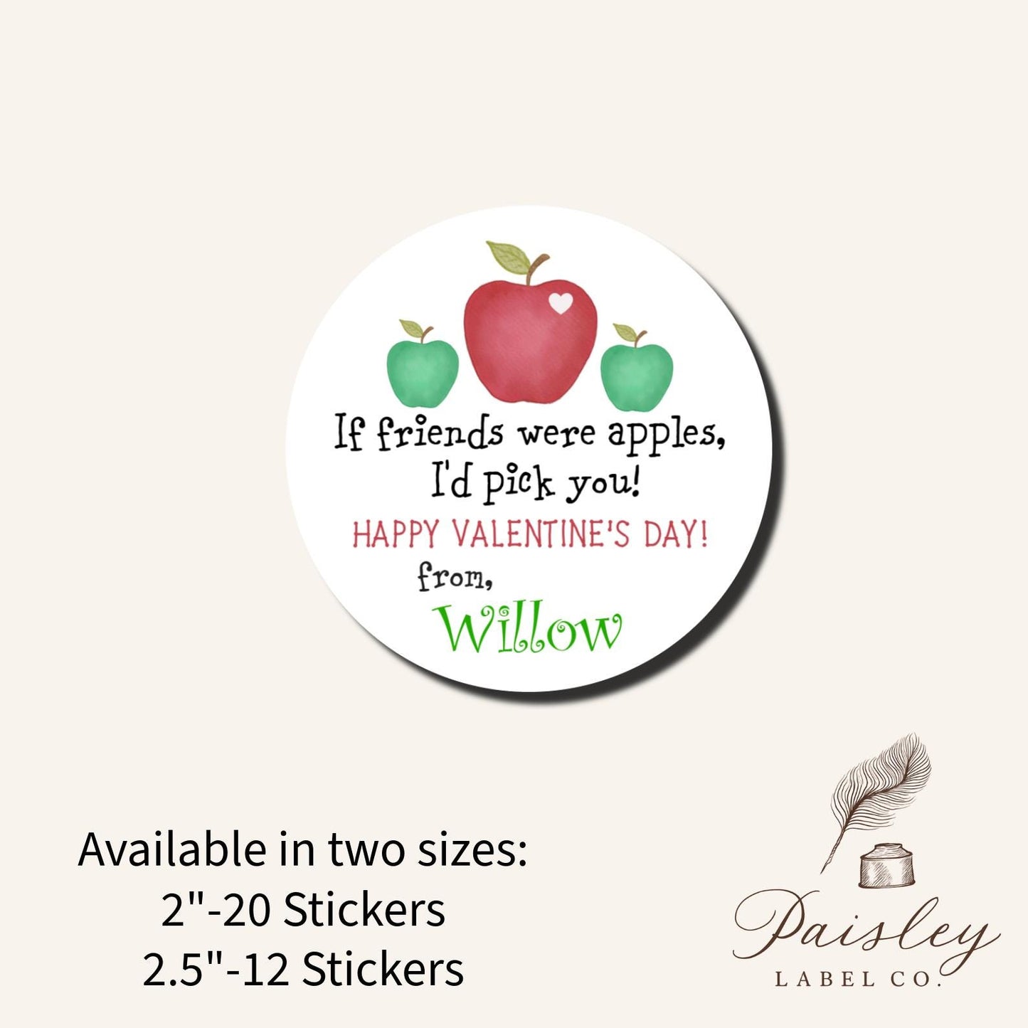 Apple Picking Friends Heart Fruit Valentines Day Round Class Teacher Kids Class Party Favors Label Stickers Multiple Sizes