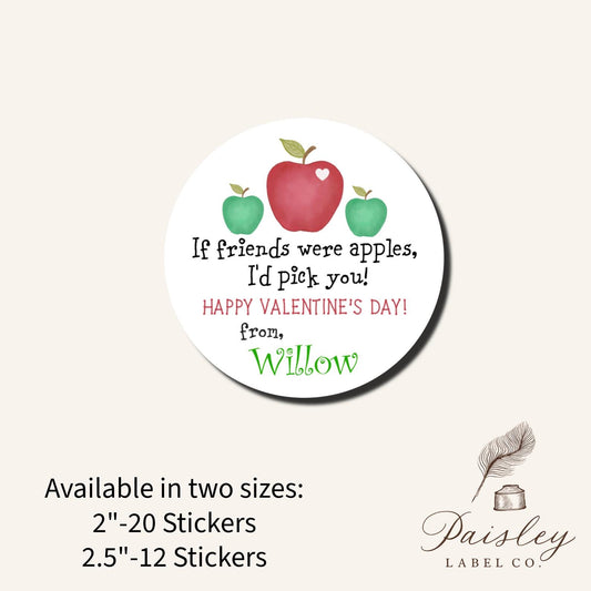 Apple Picking Friends Heart Fruit Valentines Day Round Class Teacher Kids Class Party Favors Label Stickers Multiple Sizes