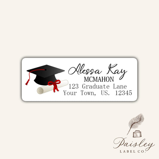 Class of 2025 Graduation High School Collage Cap Diploma Graduation Announcement Classic Simple Return Address Labels Sheet of 30