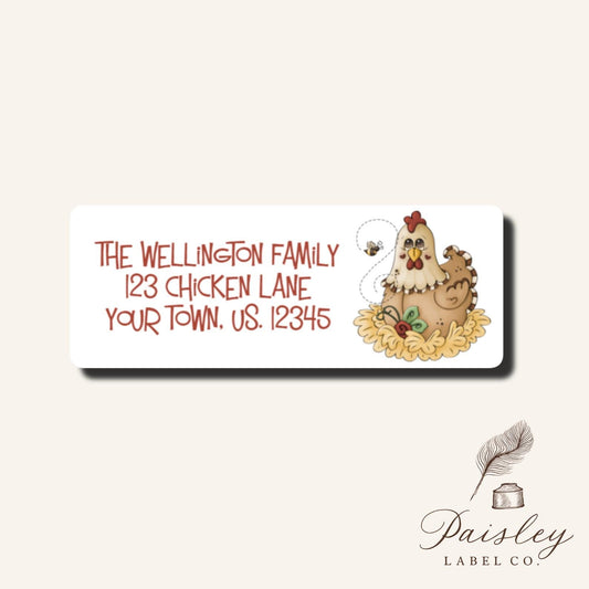 Whimsical Whimsy Henny Penny Chicken Hen Personalized Address Labels Set of 30