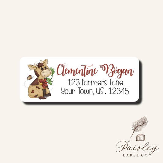 Whimsical Whimsy Cow Dilley Moo Americana Personalized Return Address Labels Set of 30