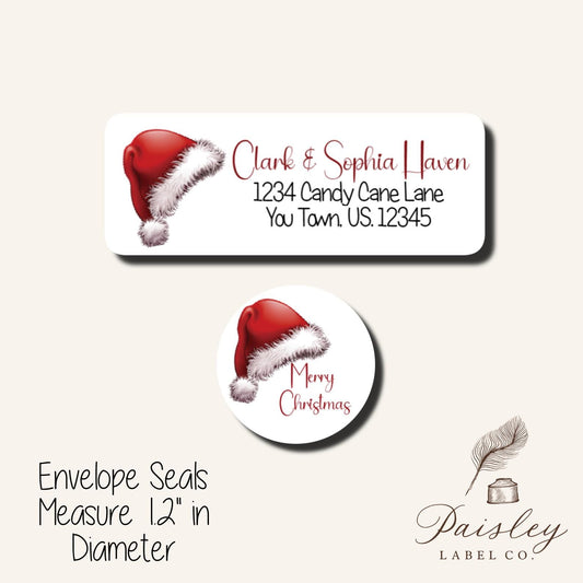 Santa Claus Christmas Santas Red Cap Headdress Festive Holiday Return Address Labels Stickers Envelope Seals Sheet of 30/48