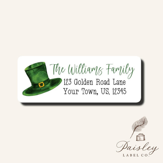 St. Patrick's Day Irish Leprechaun Top Hat Green Saint Patrick's Return Address Mailing Labels Stickers Address Labels Sheet of 30
