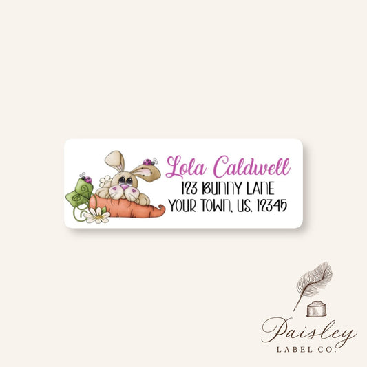 Whimsical Bunny Rabbit Bunnie Personalized Return Address Labels Set of 30