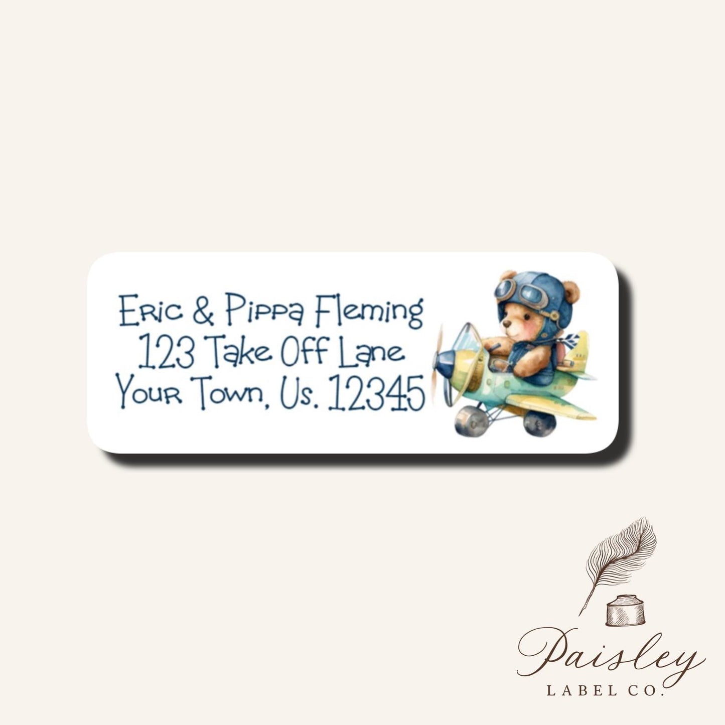Baby Bear Pilot Aviator Airplane Plane Return Address Labels Stickers Baby Shower Baby Announcement Sheet of 30
