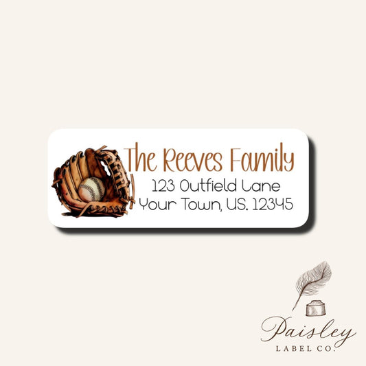 Vintage Baseball Ball Glove Mitt Catcher Pitcher Outfield Bases Sport  Personlized Return Address Labels Mailing Stickers Sheet of 30