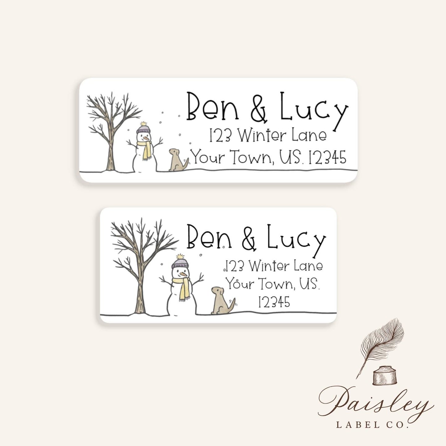 Winter Wonderland Snowman Dog Puppy Let it Snow Scene Personalized Return Address Labels Mailing Labels Stickers Holiday Sheet of 30