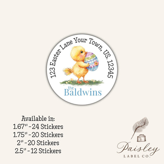 Vintage Easter Egg Spring Yellow Duck Carrying Easter Egg Fun Happy Easter Round Circle Return Address Labels Stickers