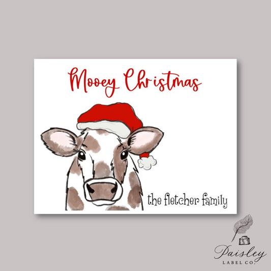 Christmas Cow Mooey Christmas Santa Hat Moo Cow Farm Life Christmas Merry Heifer Personalized Notecard Note Card Stationery Stationary Set