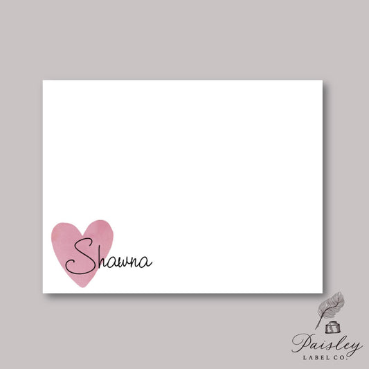 Simple Minimalist Heart Personalized Monogram Name Women Ladies  Note Card Set  Notecard Note Card Stationery Stationary Folded Blank Inside