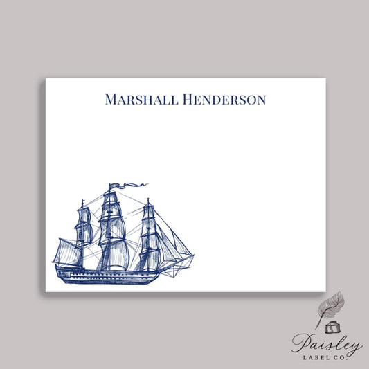 Vintage Clipper Tall Ship Boat Historical Nautical Coastal Personalized Note Card Gift Notecard Stationery Stationary Folded With Envelopes